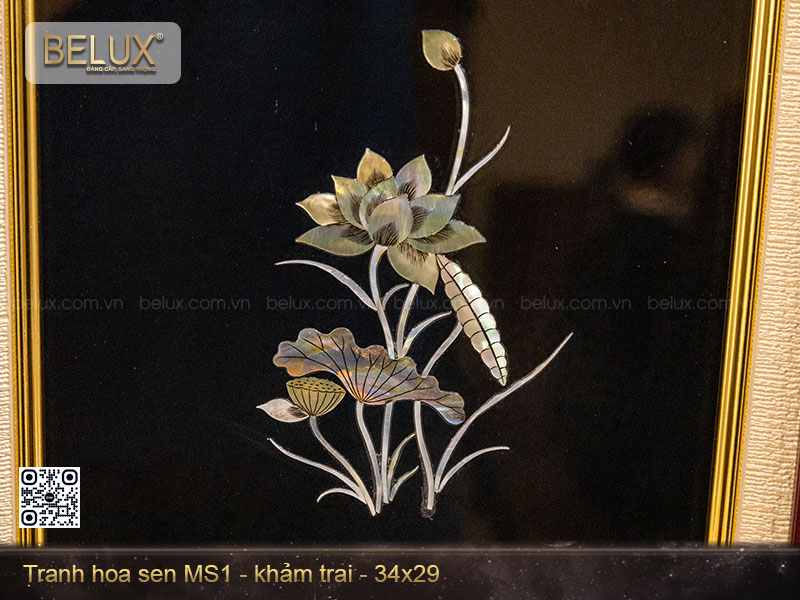 Tranh hoa sen khảm trai MS1 kt 34x29cm&nbsp;